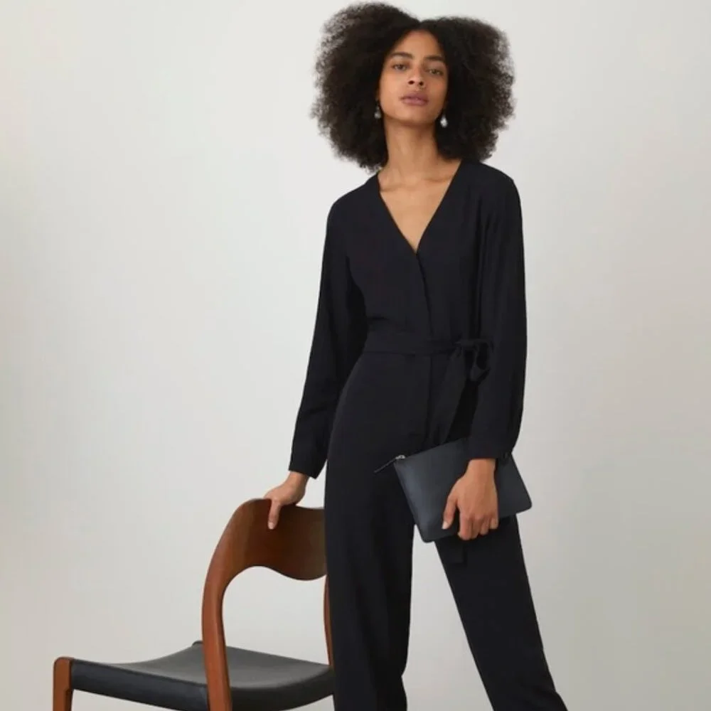 Everlane | The Drape Utility Jumpsuit Solid Black 100% Lyocell | Size 8